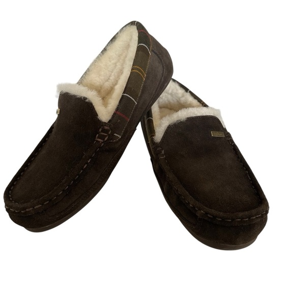 BARBOUR MONTY BROWN SUEDE SHEARLING SLIPPERS SIZE M7 W9 main image 10